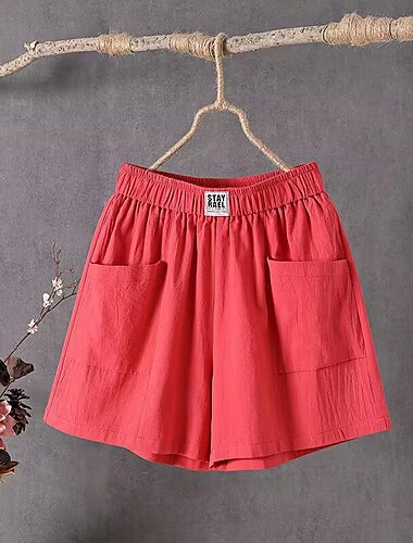  Damen Shorts aus Baumwollleinen Shorts Alltagstauglich Kurz Einfach Tasche Atmungsaktivität Bequem Unelastisch Ausgehen Wochenende Schwarz Weiß Rot Grün Sommer Normale Passform