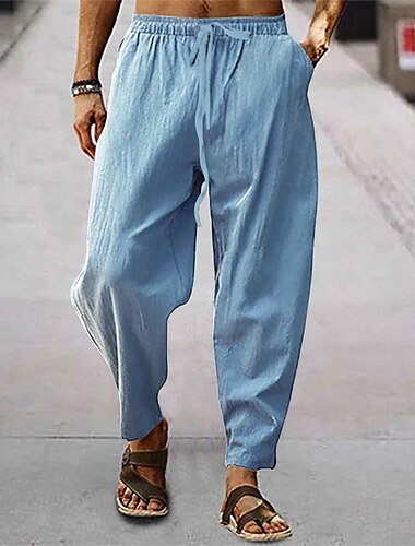  Herren Leinenhose Hose Hosen Sommerhosen Haremshose Tasche Kordelzug Elastische Taille Glatt Komfort Atmungsaktiv In voller Länge Outdoor Täglich Festtage Modisch Klassicher Stil Schwarz Weiß
