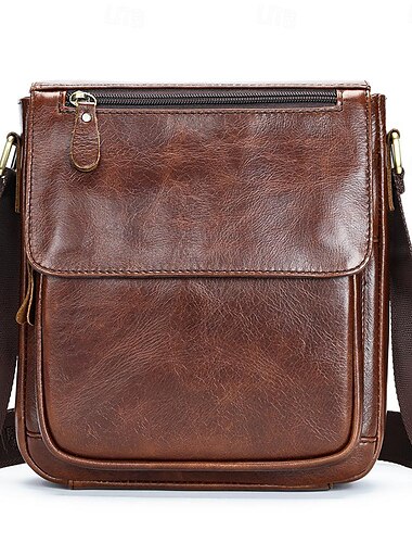  Pánské Crossbody kabelka Taška přes rameno Messenger taška Hovězí kůže Venkovní Cestování Zip Nastavitelná Velká kapacita Odolné Pevná barva Tmavěhnědá Černá
