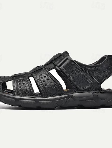  Herren-Fischersandalen aus braunem Leder mit geschlossener Spitze und handgenähten Nähten – atmungsaktive und strapazierfähige Outdoor-Sandalen für Sommerabenteuer