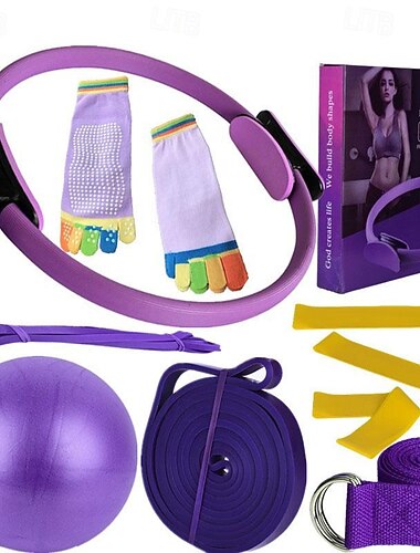  Pilates-Kreis, zehnteiliger Yoga-Ball, Latex-elastischer Ring, Widerstandsgürtel, Stretchband, Yoga-Socken, Fitness-Set