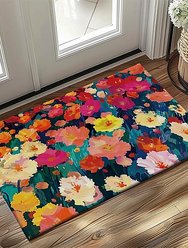  Bunte Blumen-Fußmatte, rutschfester, ölbeständiger Teppich für drinnen und draußen, Schlafzimmer-Dekoration, Badezimmermatte, Eingangsteppich