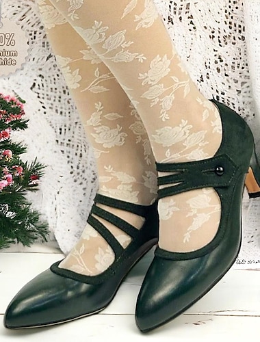  Women's Heels Pumps Oxfords Brogue Vintage Shoes Party Valentine's Day Daily Imitation Pearl Kitten Heel Pointed Toe Elegant Vintage Minimalism Leather Buckle Black Green