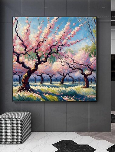  Handamde inspirado primavera flores de cerezo pintura al óleo lienzo pintura impresionismo sala de estar/dormitorio impresiones de pared decoración regalo (sin marco)