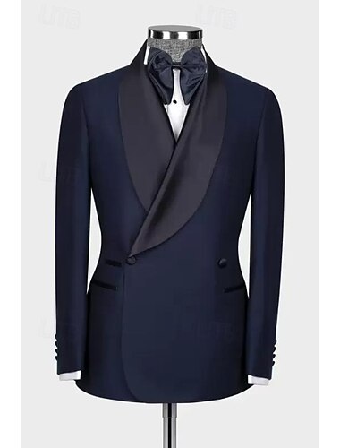  Heren Smoking Kostuums Feest Bruiloft Marineblauw Donkergroen Lente zomer Pak Sjaalrevers Sjaalkraag Dagelijks Lichtgewicht Effen Getailleerd 2-delige set Twee knopen met dubbele rij knopen