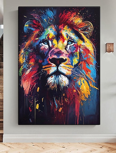 Pintura al óleo de león grande sobre lienzo, tigre pintado a mano, pintura en lienzo de animal abstracto, arte de pared, obra de arte de león impresionista moderno, imagen para sala de estar,