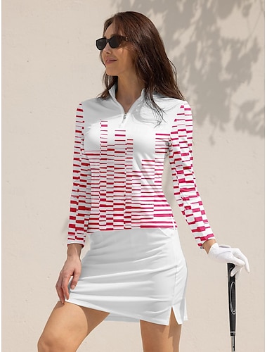  Women's Golf Polo Shirt Violet Black Pink Long Sleeve Sun Protection Top Fall Winter Ladies Golf Attire Clothes Outfits Wear Apparel