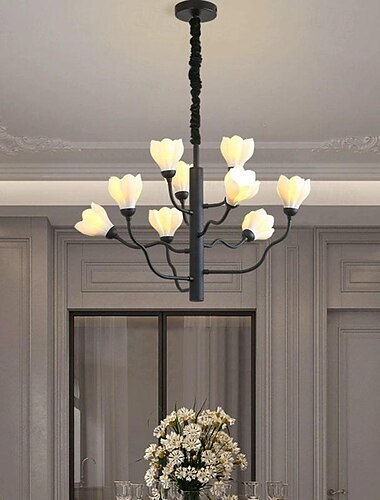  Schwarzer Kronleuchter, 9/12/18 Licht, Blumen-Design, moderner Bauernhaus-Kronleuchter für Esszimmer, Keramik-Blumen-Art-Deco-Kronleuchter, Deckenleuchte, Hängeleuchten, Leuchte für Inselleuchten,