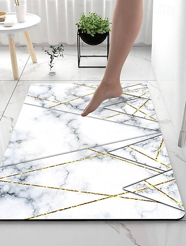  Tappetini da bagno con motivo in marmo, tappeto da bagno assorbente creativo, terra di diatomee antiscivolo