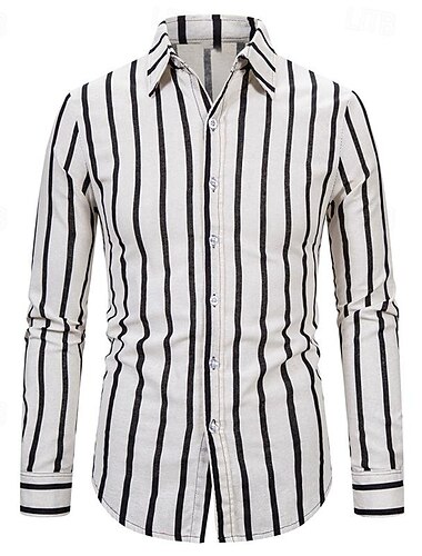  Voor heren Overhemd Zomer overhemd Normaal shirt Strand hemd Overhemd met knopen Gestreepte shirts Zwart Wit Lange mouw Gestreept Strijkijzer Vakantie Feestdagen Button-omlaag Kleding Polyester