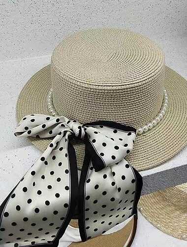  Retro Vintage 1950s Rockabilly Straw Sun Hat Polka Dots Polka dots Women's Masquerade Vacation Casual Daily Beach Adults Hat