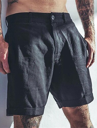  Herren Leinenshorts Kurze Hosen Sommer-Shorts Strandshorts Kurze Hosen Taste Tasche Glatt Komfort Atmungsaktiv Kurz Festtage Urlaub Strand Leinen Baumwoll Mischung Hawaiianisch Boho Schwarz Weiß
