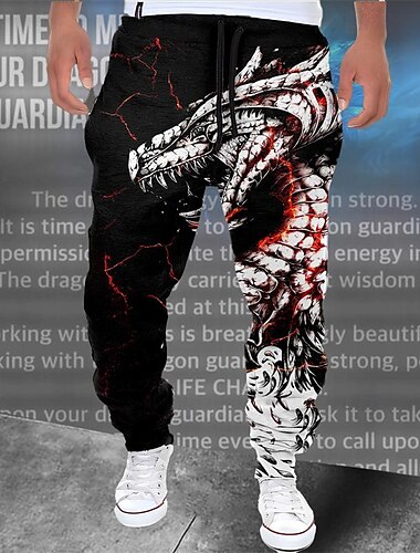  drakenbeschermer x lu | Heren-dragon mythisch wezen donkere stijl streetwear joggingbroek