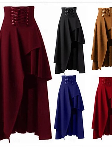  Rétro Vintage Punk & Gothique Médiéval Jupe Costume de cosplay Jupe longue Ren Faire Couleur Unie Femmes Celtique Pirate Fantaisie Mascarade Carnaval Décontracté Quotidien Adulte Jupe Printemps & Été