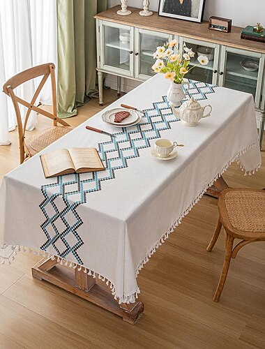  Tischdecke, rechteckiger Tisch, rustikal, wasserfest, Tischdecke aus Baumwollleinen, knitterfrei, Tischdecken für Partys, Küche, Essen, Urlaub, Weihnachten, Kaffeeleinen