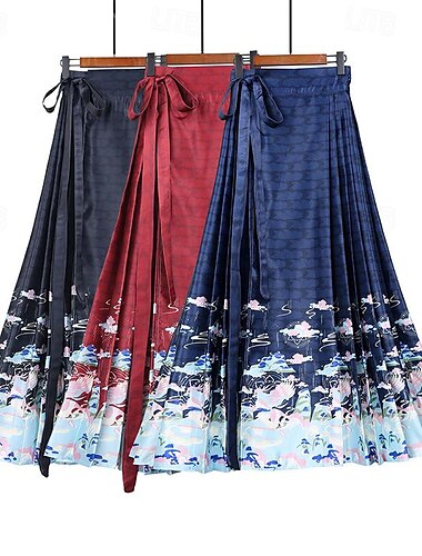  Damen Hanfu Faltenrock Pferde-Gesichtsrock Chinesische Tradition Ming-Stil Karneval Maskerade Graphic Erwachsene Rock Freizeitskleidung