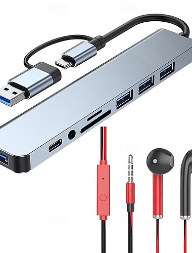  USB 3.0 USB C Naben 8 Häfen 8-in-1 USB-Hub mit USB 3.0 5V / 1,5A Stromversorgung Für Laptop Smartphone