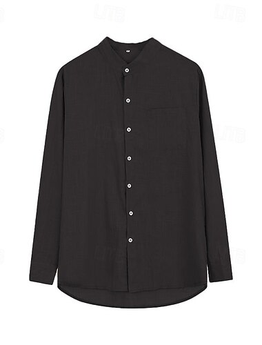  Hombre Camisa camisa de lino Camisa de lino de algodón Camisa de algodón blanca Camisa de cuello chino Camisa de cuello mandarín Plano Vacaciones Hawaiano Negro Blanco Azul Piscina Marrón Manga Larga