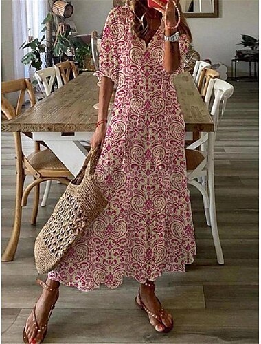  Maxikleid für Damen, Boho-Stil, Ösenspitze, weiß, V-Ausschnitt, halbe Ärmel, Sommer, Strand, lässig, Party, Stufenrock, leicht, entspannte Passform, Übergrößenmode