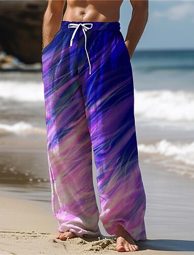  Herre Hawaiiansk Graffiti Gradvis Bukser 3D-udskrivning Bukser med lige ben Medium Talje Elastik i taljen med snøre udendørs Gade Ferie Sommer Forår Efterår Afslappet Pasform Mikroelastisk