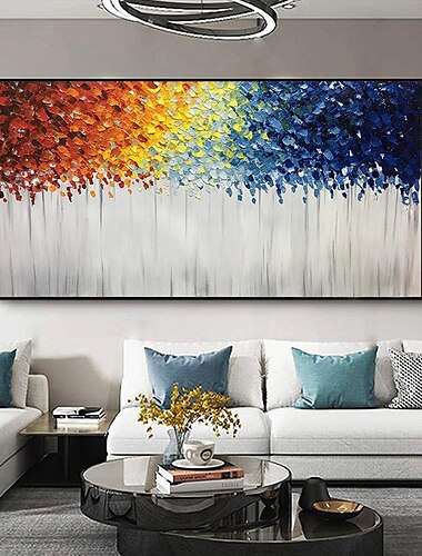  大きな手描きのカラフルな抽象油絵キャンバスにカラフルな木の森秋の絵画寝室リビングルームの装飾アート手描きの重い質感の厚塗り絵画