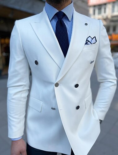  Homme Veste blazer Manteau de sport Col de fermeture Occasionnel Bureau Couleur Unie Vert militaire Blanche bleu marine Coupe sur mesure Double Boutonnage Six Boutons