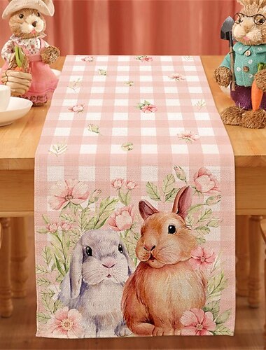  Camino de mesa con patrón de Pascua, camino de mesa de vacaciones, casa de campo de temporada, mantel de arpillera para aniversario de boda, hogar, cocina, mesa de cena, decoración de fiesta