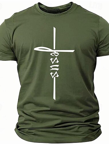  男性用 信仰 Tシャツ ティートップ コットン 半袖 グラフィック シャツ ブラック ルビーレッド アーミーグリーン 快適なTシャツ バケーション ストリート ファッションデザイナーの衣類