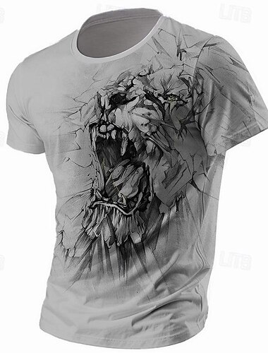  Herren Graphic Löwe T Shirt Kurzarm T-Shirt 3D-Druck Rundhalsausschnitt Hemd Retro Vintage Brautkleider schlicht Streetstyle Sports Outdoor Festtage Ausgehen Weiß Khaki Grau Frühling Sommer Bekleidung