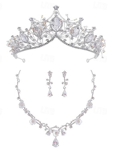  Kinderkrone, Halskette, Ohrclip, dreiteiliges Set für Walk-Show, Auftritt, Kleiderzubehör, Geburtstagsgeschenk, kleine Prinzessin-Kopfbedeckung