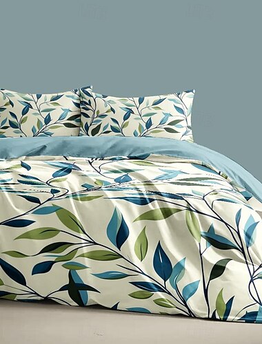  Leaves Duvet Cover Set Cotton Tropical Plants Pattern Set Soft 3-Piece Luxury Bedding Set Home Decor Gift Twin Full King Queen Size Duvet Cover
