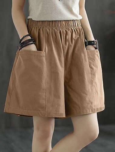  Per donna Pantaloncini in cotone e lino Pantaloni in cotone e lino Shorts Casual Quotidiano Corto Semplice Tasca Traspirabilità Confortevole Inelastico Uscire Weekend Nero Rosso Verde Cachi Estate