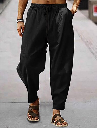  Bărbați Pantaloni de in Pantaloni Pantaloni scurți de plajă Cordon Talie elastică Picior drept Simplu Confort Respirabil Zilnic Concediu Vacanță Modă Casual Verde Gri Negru