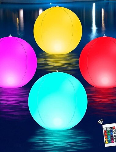  Solar-LED-Schwimmlicht, 16 Farben, Fernbedienung, Solar-Leuchtkugel, aufblasbar, wasserdicht, Poolkugel, schwimmend oder hängend, für Garten, Hinterhof, Teich, Hochzeit, Pool-Dekoration (35,6 cm)