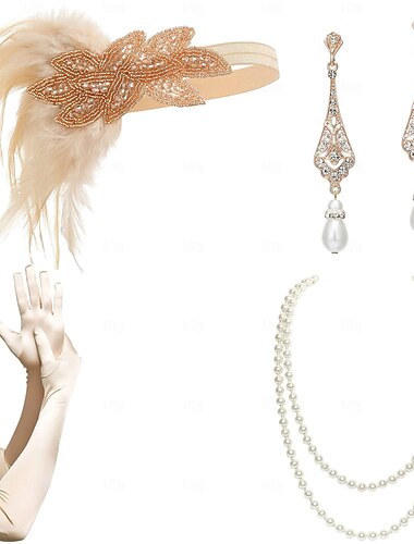  Retro / vintage 1920-talet Den store Gatsby Flapperpannband i tjugotalsstil Tillbehörssats charleston Bröllopsgäst Fjäder Maskeradkläder Dam Halloween Karnival Maskerad Bröllopsfest Möhippa Festival