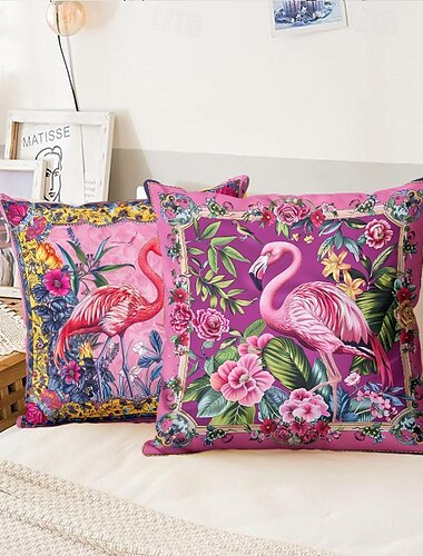  Flamingo Leopard and Toucan Pattern 1PC Throw Pillow Covers Multiple Size Coastal Outdoor Decorative Pillows Soft Velvet Cushion Cases for Couch Sofa Bed Home Decor