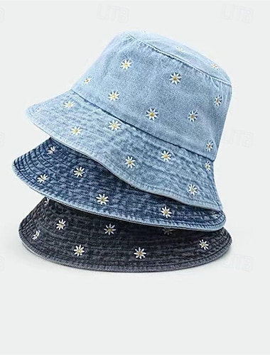  Per donna Cappello Cappelli da pescatore Cappello da sole Portatile Protezione solare Esterno Giornaliero Fine settimana Ricamato Margherita
