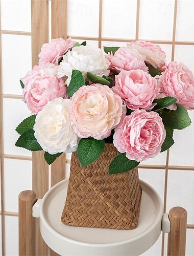  Fleur de simulation de pivoine à noyau de rose occidentale, 5 pièces, fleur de simulation à tête unique, décoration de maison, fleur artificielle à main pour mariage