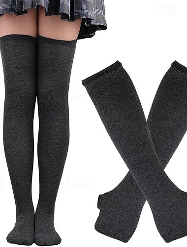  Women's Thigh High Stockings with Matching Gloves Set Punk Goth Cosplay Accessories Socks Fingerless Gloves Kings Day Halloween Costumes Orange