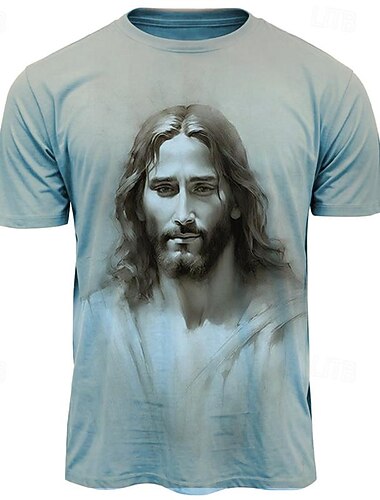 Ostern Herren Graphic Jesus T Shirt T-Shirt Kurzarm T-Shirt 3D-Druck Rundhalsausschnitt Hemd Täglich Designer Retro Vintage Sports Outdoor Festtage Ausgehen Blau Khaki Grau Frühling Sommer Bekleidung