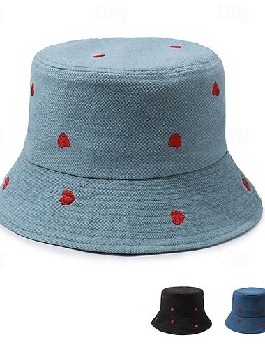  Γυναικεία Καπέλο Τύπου bucket Καπέλο ηλίου Φορητό Αντιηλιακή Προστασία ΕΞΩΤΕΡΙΚΟΥ ΧΩΡΟΥ Καθημερινά Σαββατοκύριακο Κέντημα Καρδιά