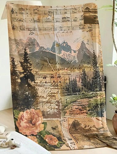  Überwurfdecke mit Patchwork-Landschaftsmuster, Flanell-Überwurfdecke, warme Geschenke für alle Jahreszeiten, große Decke