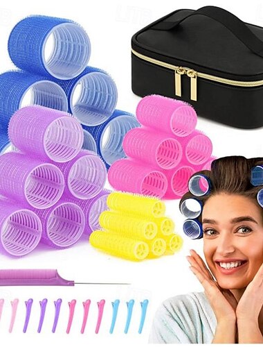  Ensemble de bigoudis à cheveux 38 pièces, parfaits pour les cheveux longs, moyens et courts, avec 4 tailles de rouleaux Velcro auto-agrippants, outils de coiffage sans chaleur, avec grand sac à