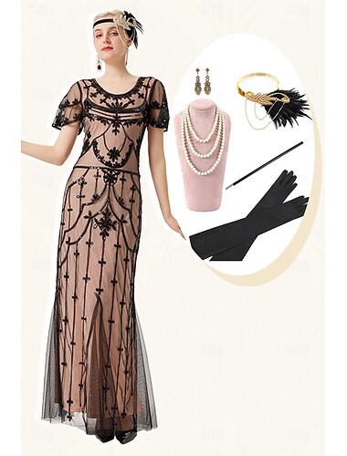  Retrò Vintage Anni Ruggenti Anni 1920 Abito Flapper Abiti Abito da cocktail Il grande Gatsby Ragazza Flapper Invitato al matrimonio Paillettes Per donna Matrimonio Ospite di nozze Festa / Sera Adulti
