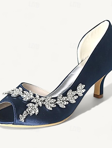  Dames bruiloft Schoenen Blingbling schoenen Sprankelende schoenen Bruidsschoenen Strass Kleine hak Open teen Elegant Satijn Leegloper Zilver Wit Kristal