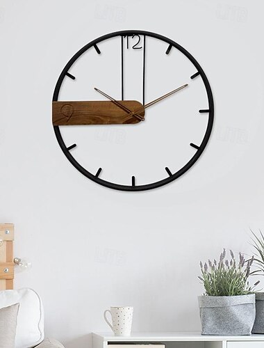  Wanduhr aus Metall, Walnuss, Zeiger, Retro, einfach, kreativ, leicht, luxuriös, nordische Wanduhr, Zuhause, Küche, Büro, Klassenzimmer, Schule, 53 60 cm