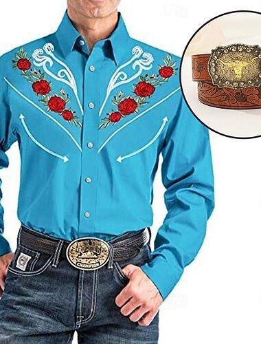  Klassisch Retro Vintage Bluse / Hemd Taillengürtel Westlicher Cowboy Bestickt Stickerei Herren Maskerade Alltagskleidung Junggesellinnenabschiedsparty Erwachsene Hemd Taillengürtel Ganzjahres