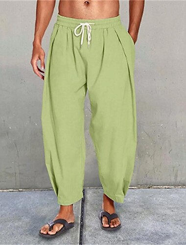  Herren Leinenhosen Hose Sommerhose Strandhose Haremshose Tasche Kordelzug Elastischer Bund Einfach Komfort Atmungsaktiv Urlaub Täglich Ferien Hawaiianisch Boho Schwarz Weiß