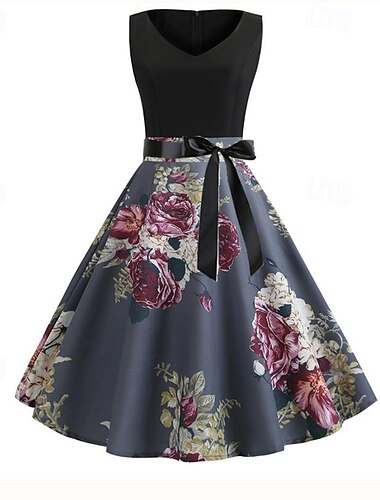  Retro Vintage 1950er Cocktailkleid Kleid Partykostüm A-Linien-Kleid Blumen Damen Maskerade Veranstaltung / Fest Junggesellinnenabschiedsparty Erwachsene Kleid Abschlussballkleider