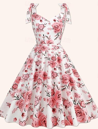  Retro Vintage 1950er Rockabilly Kleid A-Linie Kleid Swing-Kleid Blumen Damen Halloween Karneval Maskerade Alltagskleidung Junggesellinnenabschiedsparty Erwachsene Kleid Abschlussballkleider
